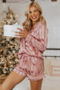 Pink Striped Print Buttoned Shirt and Drawstring Shorts Lounge Set Pink Striped Print Buttoned Shirt and Drawstring Shorts Lounge Set
