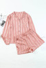 Pink Striped Print Buttoned Shirt and Drawstring Shorts Lounge Set Pink Striped Print Buttoned Shirt and Drawstring Shorts Lounge Set