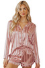 Pink Striped Print Buttoned Shirt and Drawstring Shorts Lounge Set Pink Striped Print Buttoned Shirt and Drawstring Shorts Lounge Set