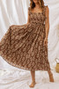 Brown Ruffled Straps Smocked Floral Maxi Dress