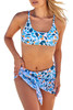 Sky Blue Three-piece Abstract Print Bikini Set with Sarong