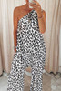 Leopard Print Slant One Shoulder Loose Jumpsuit