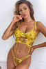 Yellow 2pcs Butterfly Embroidered Sheer Lingerie Set