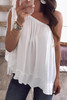 White One Shoulder Sleeveless Ruffle Chiffon Top