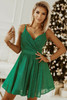 Green Double Straps Metallic Shining Skater Dress