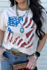 White American Flag Star Graphic Print Crew Neck T Shirt