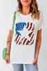 White American Flag Star Graphic Print Crew Neck T Shirt