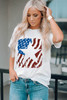 White American Flag Star Graphic Print Crew Neck T Shirt