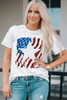 White American Flag Star Graphic Print Crew Neck T Shirt