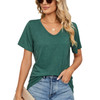 Spring Summer New Short Sleeves V-neck Pleated Solid Color