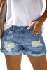 Distressed Ripped Rolled Hem  Denim Shorts