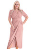 Pink Plus Size Wrap V Neck Slit Hem Midi Dress