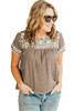 Gray Short Sleeve Embroidered Blouse