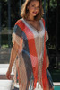 Multicolor Striped Tassel Crochet V Neck Beach Cover Up
