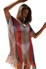 Multicolor Striped Tassel Crochet V Neck Beach Cover Up