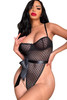 Black Lattice Mesh Satin Belted Teddy Lingerie