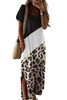 Black Leopard Color Block Side Slit T Shirt Maxi Dress