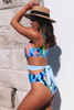 Sky Blue Asymmetric Cutout Belted Printed One-piece Swimwear