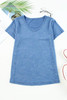 Sky Blue Mineral Washed V Neck Short Sleeve T Shirt