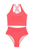 Pink Scalloped Criss Cross High Waist Bikini