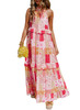 Multicolor Boho Geometric Floral Print Sleeveless Maxi Dress