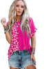 Rose Half Leopard Patchwork Short Sleeves Top