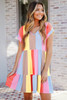 Red Multicolor Striped Color Block Tiered Mini Dress