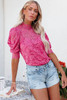 Pink High Neck Lace Short Sleeve Top