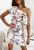 White Ruffled One Shoulder Tie High Waist Floral Dress