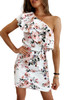 White Ruffled One Shoulder Tie High Waist Floral Dress