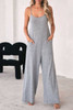 Gray Loose Fit Side Pockets Spaghetti Strap Wide Leg Jumpsuit Gray Loose Fit Side Pockets Spaghetti Strap Wide Leg Jumpsuit