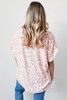 Pink Leopard Print Loose Fit V Neck T Shirt