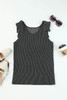 Gray Ruched Shoulders Ribbed Knit Tank Top