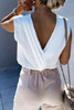 White V Neck Pleated Backless Cap Sleeve Top