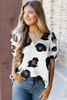 White Ruched Short Sleeve Leopard Print Blouse