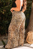 Leopard Plus Size Smoked High Waist Wide Leg Pants