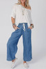 Sky Blue Wide Leg Drawstring Waist Loose Pants