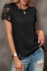 Black Lace Overlay Short Sleeve Top