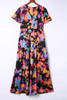 Black Abstract Floral Pattern Flutter Sleeve Tiered Maxi Dress