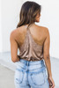 Apricot Lace Neckline Sleeveless Satin Bodysuit