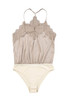 Apricot Lace Neckline Sleeveless Satin Bodysuit