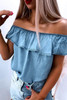 Sky Blue Off-the-shoulder Ruffled Denim Top