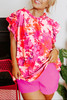 Rose Ruffle Tiered Sleeve Frill Neck Floral Plus Size Blouse