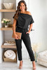 Black Tie Waist Short Sleeve Tapered Jumpsuit