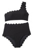 Black Solid Scalloped One-Shoulder Bikini