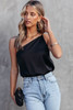 Black Satin One Shoulder Loose Tank Top