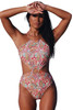 Multicolor Floral Print O-ring Lace-up Backless One Piece Swimsuit