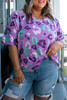 Purple Leopard Kiss Print Plus Size Short Sleeve Tee