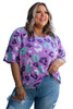 Purple Leopard Kiss Print Plus Size Short Sleeve Tee