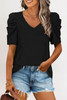 Black Puff Sleeve V-Neck T-Shirt